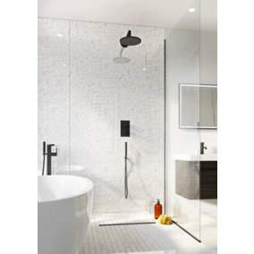 UKBathrooms Essentials Tuscany Bathroom PVC Wall Panel White Diamond Stone corner kit 1000x1000mm corner shower
