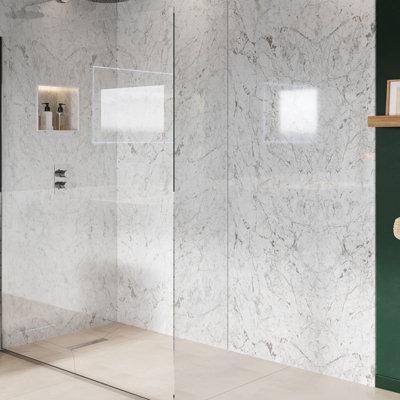 UKBathrooms Essentials Tuscany Bathroom PVC Wall Panel White Granite corner kit 1000x1000mm corner shower Price Comparisons | Compare The Build