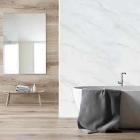UKBathrooms Essentials Tuscany Bathroom PVC Wall Panel White Marble corner kit suitable up 1000x1000mm corner shower