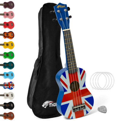 UKE10-UK Union Jack Soprano Ukulele with Bag, Felt Pick & Spare Strings