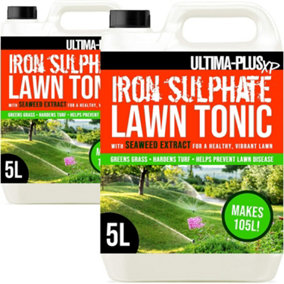Ultima-Plus XP Iron Sulphate Lawn Tonic Liquid Fertiliser with Seaweed Extract - Provides Greener Grass and Hardens Turf 10L