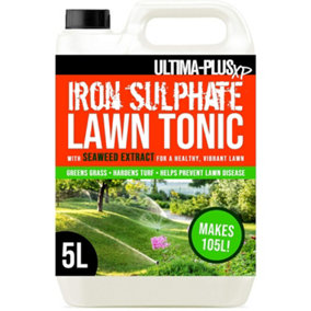 Ultima-Plus XP Iron Sulphate Lawn Tonic Liquid Fertiliser with Seaweed Extract - Provides Greener Grass and Hardens Turf 5L