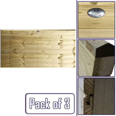 Ultimate Horizontal Tongue & Groove Fence Panel (Pack of 3) Width: 6ft (183cm) x Height: 3ft Interlocking Planks Fully Framed