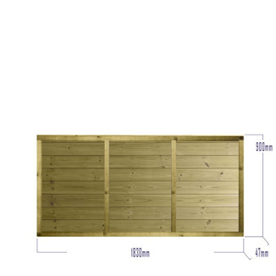 Ultimate Horizontal Tongue & Groove Fence Panel (Pack of 3) Width: 6ft (183cm) x Height: 3ft Interlocking Planks Fully Framed - 5