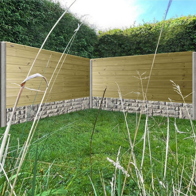 Ultimate Horizontal Tongue & Groove Fence Panel (Pack of 3) Width: 6ft (183cm) x Height: 3ft Interlocking Planks Fully Framed - 6