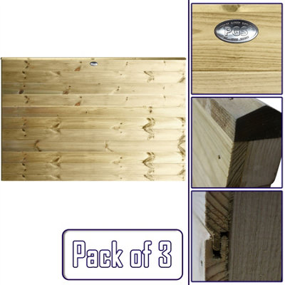 Ultimate Horizontal Tongue & Groove Fence Panel (Pack of 3) Width: 6ft (183cm) x Height: 4ft Interlocking Planks Fully Framed