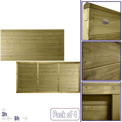 Ultimate Horizontal Tongue & Groove Fence Panel (Pack of 4) Width: 6ft (183cm) x Height: 3ft Interlocking Planks Fully Framed