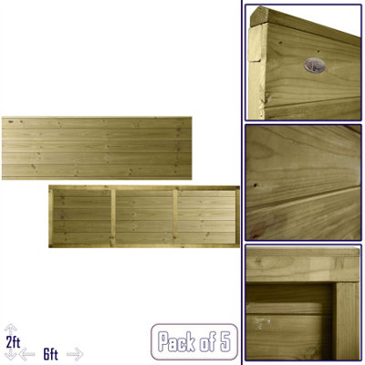 Ultimate Horizontal Tongue & Groove Fence Panel (Pack of 5) Width: 6ft (183cm) x Height: 2ft Interlocking Planks Fully Framed