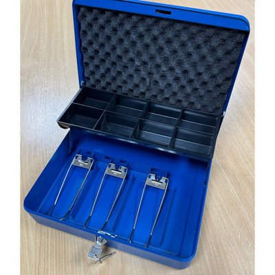 Ultimate Lockable 12" Cash Box - Steel Money Organiser with Note Compartments & 8 Section Coin Tray - H9 x W30 x D24cm, Blue Price Comparisons | Compare The Build
