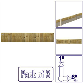 Ultimate Vertical Tongue & Groove Fence Panel (Pack of 3) Width: 6ft x Height: 1ft Interlocking Planks Fully Framed