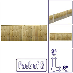 Ultimate Vertical Tongue & Groove Fence Panel (Pack of 3) Width: 6ft x Height: 2ft Interlocking Planks Fully Framed