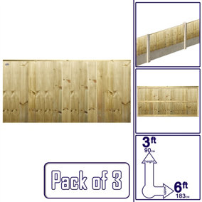 Ultimate Vertical Tongue & Groove Fence Panel (Pack of 3) Width: 6ft x Height: 3ft Interlocking Planks Fully Framed