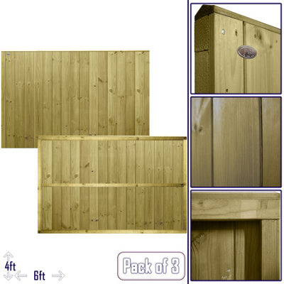 Ultimate Vertical Tongue & Groove Fence Panel (Pack of 3) Width: 6ft x Height: 4ft Interlocking Planks Fully Framed