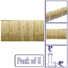 Ultimate Vertical Tongue & Groove Fence Panel (Pack of 5) Width: 6ft x Height: 3ft Interlocking Planks Fully Framed