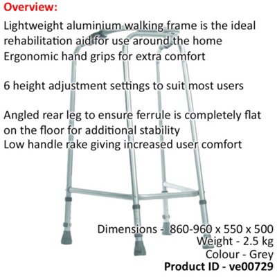 Ultra Narrow Lightweight Walking Frame - Slim Design - 490mm Width - Large
