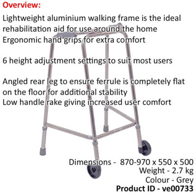 Ultra Narrow Lightweight Walking Frame with Wheels - 490mm Width - Large