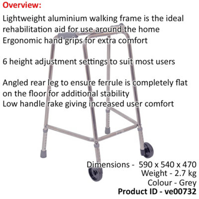 Ultra Narrow Lightweight Walking Frame with Wheels - 540mm Width - Paediatric