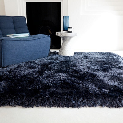 Ultra Thick Plush Shaggy Rug Dark Navy Blue Rug 140x200cm for the