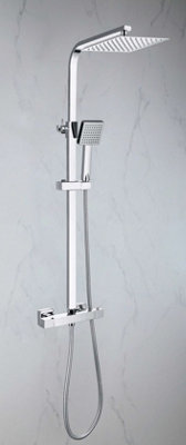 Ultra Thin Square Thermostatic Mixer Shower Dual Control Twin Head +Fast Fit Kit - 4
