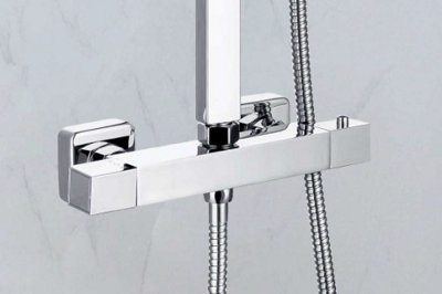 Ultra Thin Square Thermostatic Mixer Shower Dual Control Twin Head +Fast Fit Kit - 5