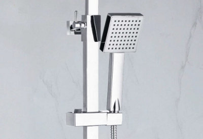 Ultra Thin Square Thermostatic Mixer Shower Dual Control Twin Head +Fast Fit Kit - 6
