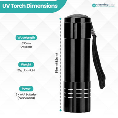 Ultra Violet Torch, UV Flashlight, 3 x AAA Batteries (Not Included), Black