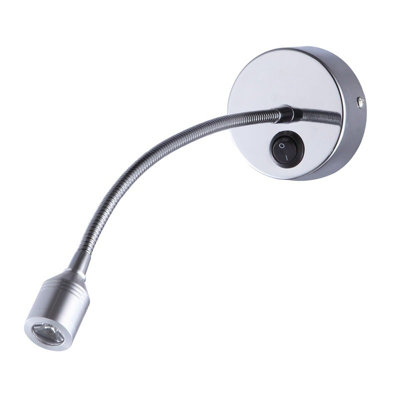 UltraBeam Wall Mounted Bedroom Reading Light With a Flexible Arm Silver Finish 3 Watt 3000k Warm White LED