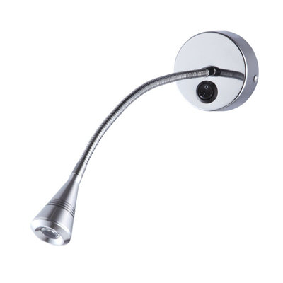 UltraBeam Wall Mounted Bedside Reading Light With a Flexible Arm Silver Finish 3 Watt 3000k Warm White LED