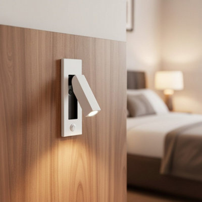 UltraBeam White Wall Mounted Recessed Bedside Reading Light 3 Watt ...