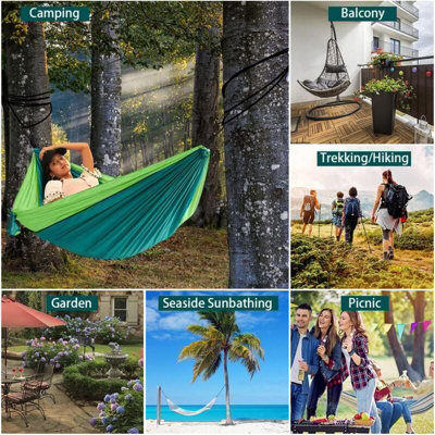 Hamac De Voyage Portable Castaway - Bleu Et Vert - Neuf, Jamais Utilisé (capacité 400 Lbs)