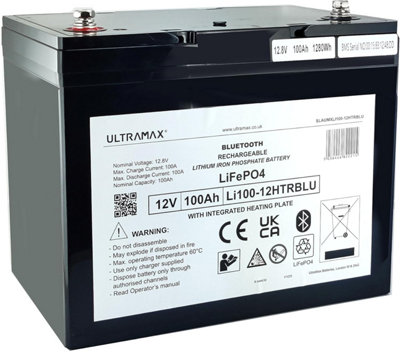 UltraMax 12v 100Ah Lithium Battery with Integrated Heating Plate ...