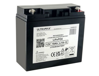 UltraMax 12v 18Ah LiFePO4 Battery, Charger Included