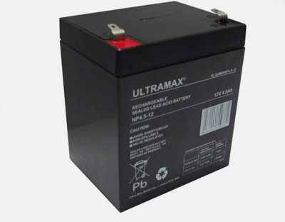 ULTRAMAX NP4.5-12, 12V 4.5AH 20HR SEALED LEAD ACID RECHARGEABLE BATTERY