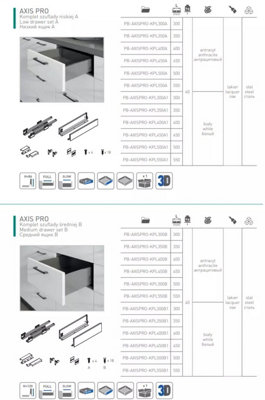 UltraSlim AXIS PRO Soft Close White Kitchen Drawer Box Sides Drawer Runners 86mm - Short 40cm - 6
