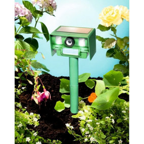Ultrasonic Solar Powered Pest Repeller Scarer - Stake in Lawns & Borders or Mount on Walls or Fences - 7m Detection Range