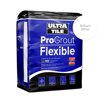 UltraTile ProGrout Flexible Waterproof All Purpose Tile Grout 3kg Brilliant White