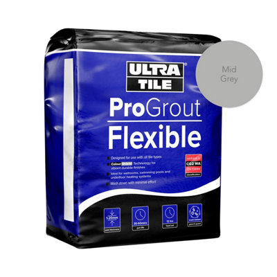 UltraTile ProGrout Flexible Waterproof All Purpose Tile Grout 3kg Mid Grey