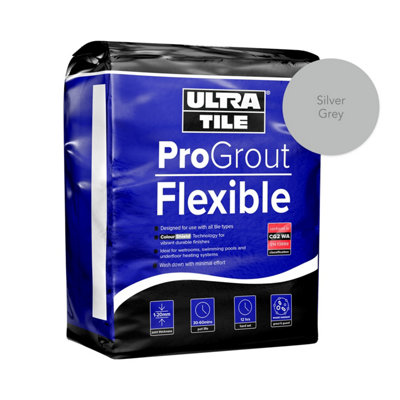 UltraTile ProGrout Flexible Waterproof All Purpose Tile Grout 3kg Silver Grey