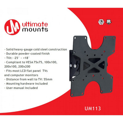 UM113 VESA Black Tilting Wall Bracket for 15" - 40" TV - 3