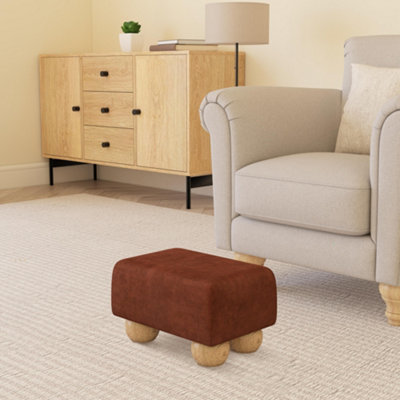 Umber Dark Orange Natural Wood Bun Feet Plush Velvet Fabric Small ...