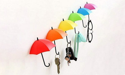 Umbrella Link Cute Small Sticky Hook -Free Door Key Rack 6 PCS