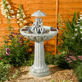Umbrella Solar Powered Fountain - Stone Effect Outdoor Garden Water Feature or Bird Bath with 4L Reservoir - H84 x 48cm Diameter