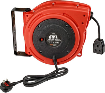 Umi Extension Cable Reel Heavy Duty Retractable 15m x 1.5mm H05VV-F UK Plug 230V AC 8.6A 1000W Wound 2000W Unwound Indoor Price Comparisons | Compare The Build