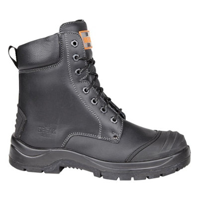 Unbreakable S3 Black Leather Safety Boots with Steel Toe and Midsole