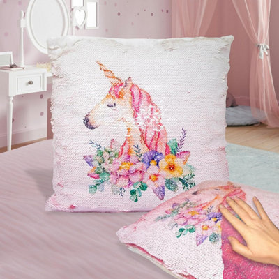 Unciorn Magic Pillow Pink Reversible Sequin Glitter Decoration