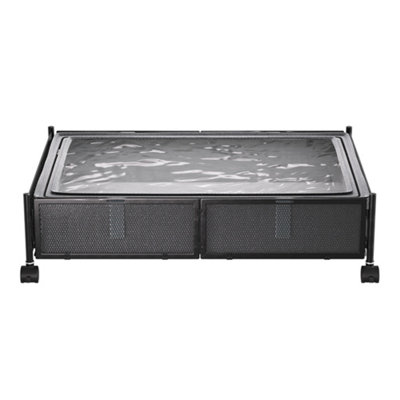 Under Bed Storage Carbon Steel Storage Organizer Basket with Wheels in Black - 3