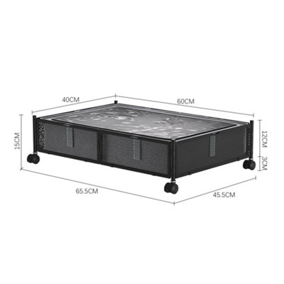 Under Bed Storage Carbon Steel Storage Organizer Basket with Wheels in Black - 9