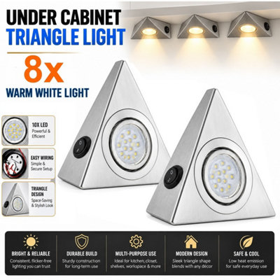 Under Cabinet Kitchen LED Lights 8 Pack Triangle Pyramid Warm White ...