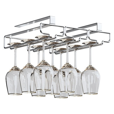 Under-Cabinet Wine Glass Rack, Metal, 3 Rows, Silver, for Bar ...