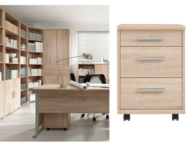 Under Desk Storge Drawers Mobile Pedestal Unit Home Study Sonoma Oak BRW Office
